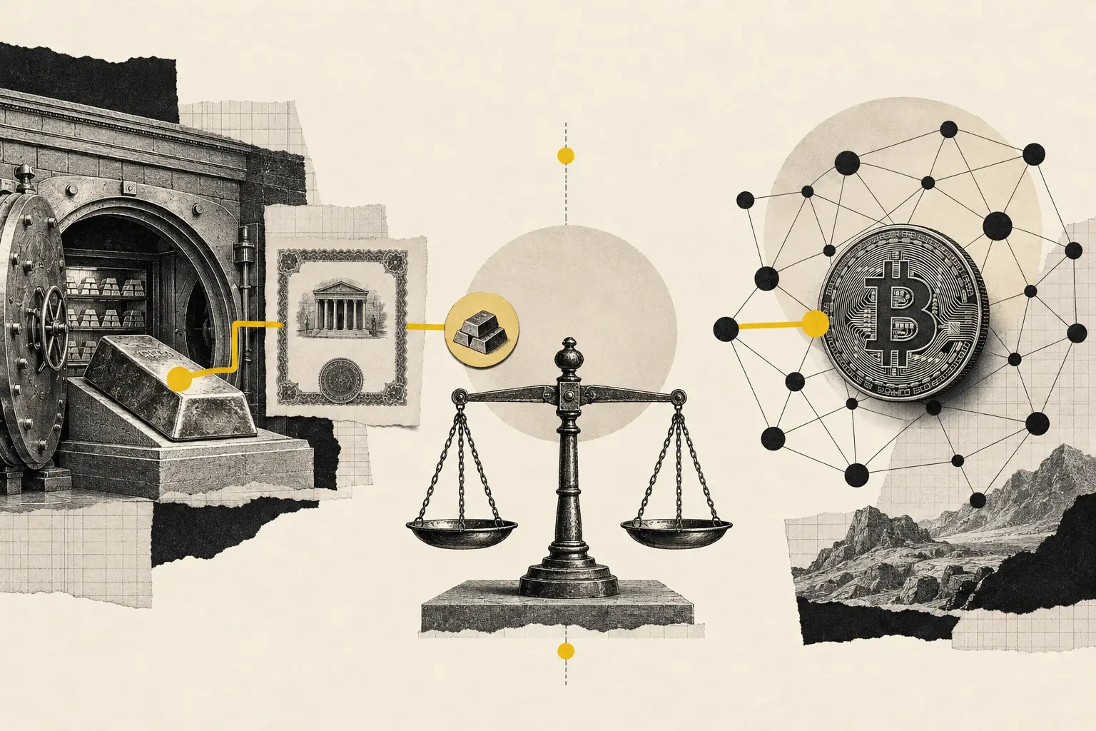 El oro físico se representa mediante un token y una cadena de custodia frente a Bitcoin como activo digital nativo